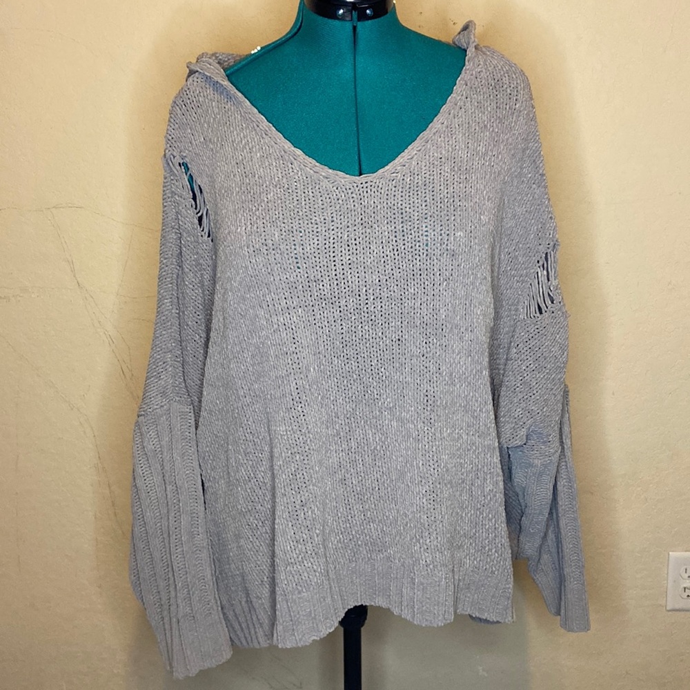 Distressed Gray Knit Sweater